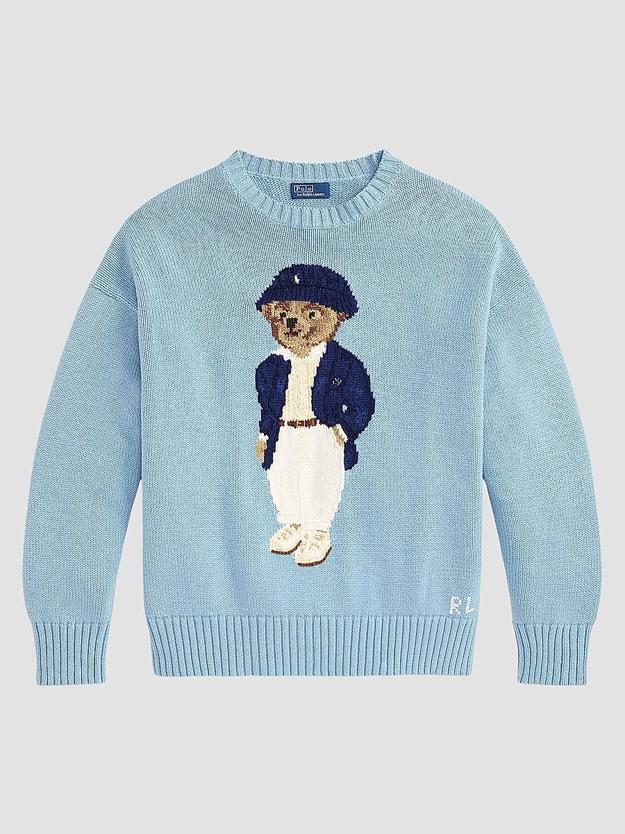 Women's Polo Bear Oversize Cotton Sweater - Blue Note - Size XS
