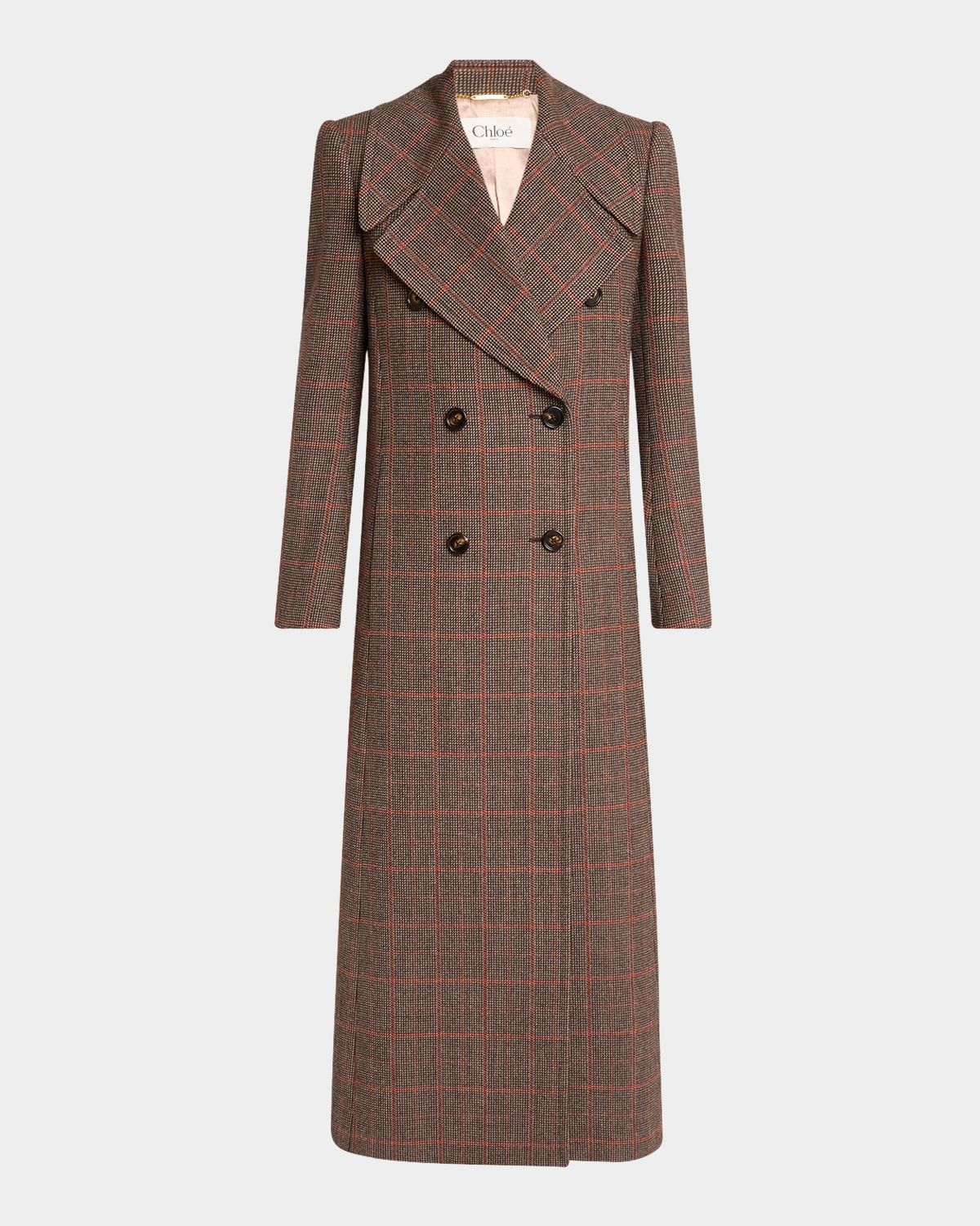 Plaid Double-Breasted Long Coat