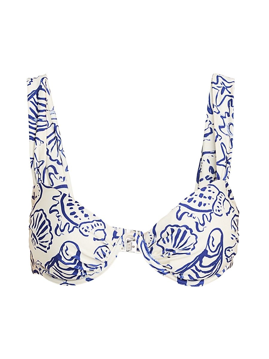 Women's Anniston Printed Ruched Cup Bikini Top - Blueberry Multi - Size XS