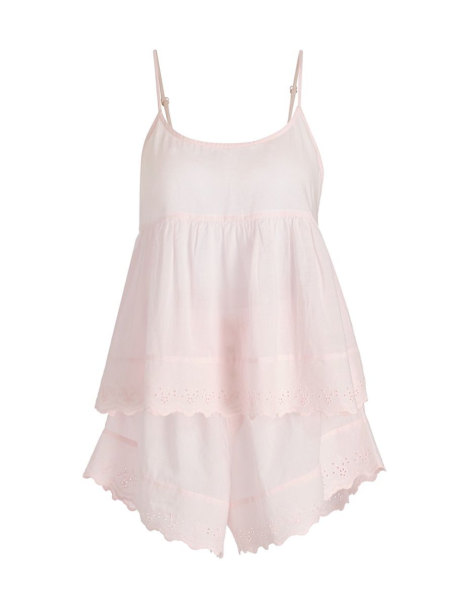 Women's Millie Broderie Cotton Short Pajamas - Pink Rose - Size XL