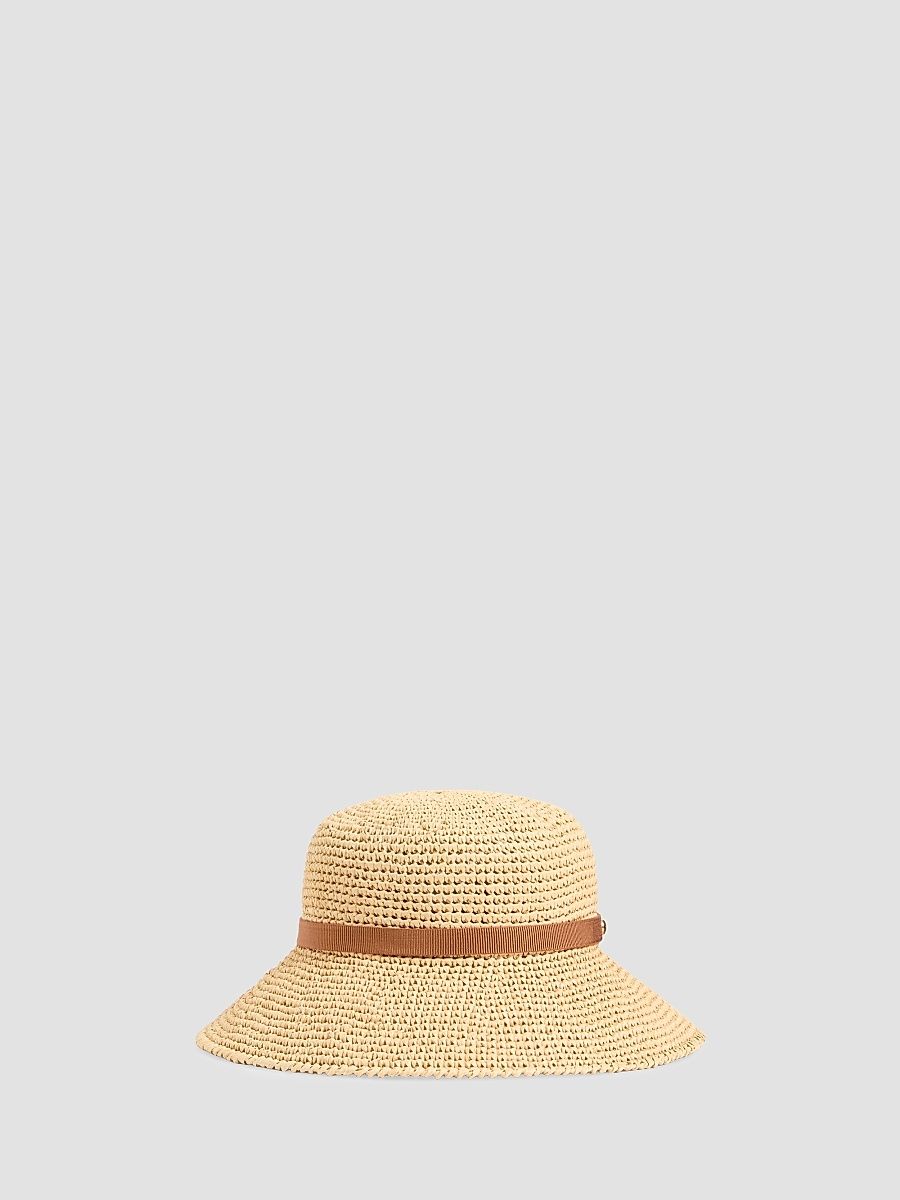 Women's VLogo Signature Foldable Straw Bucket Hat - Natural Saddle Brown - Size Large