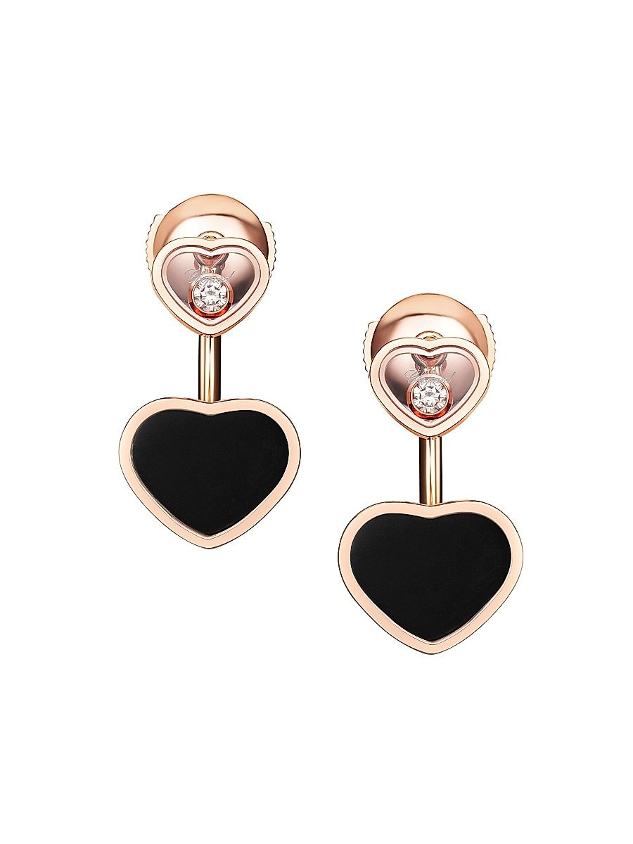 Women's Happy Hearts 18K Rose Gold, Diamond & Onyx Earrings - Rose Gold