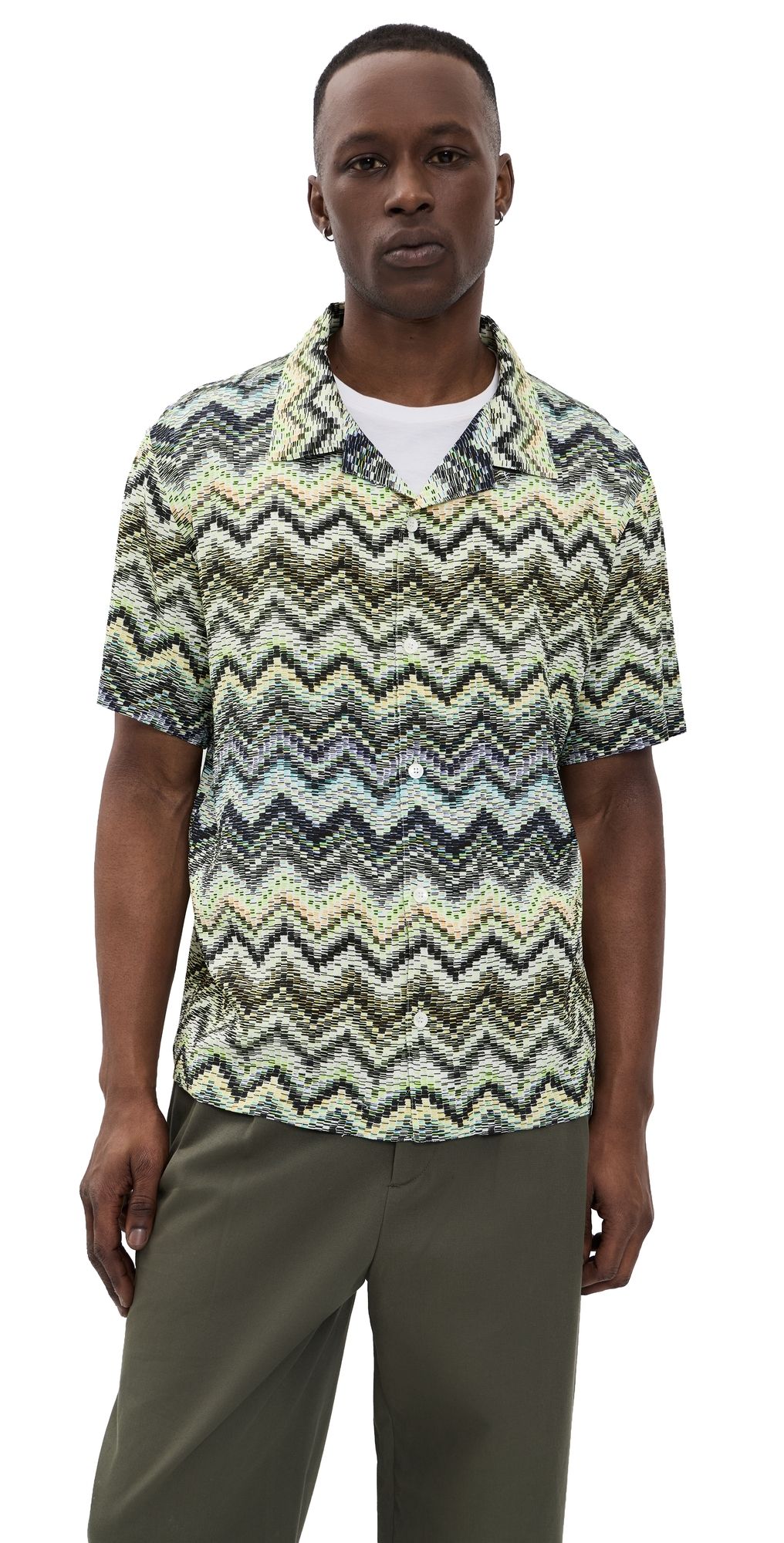 Missoni Short Sleeve Shirt Multicolor Green/Yellow/Blue XL