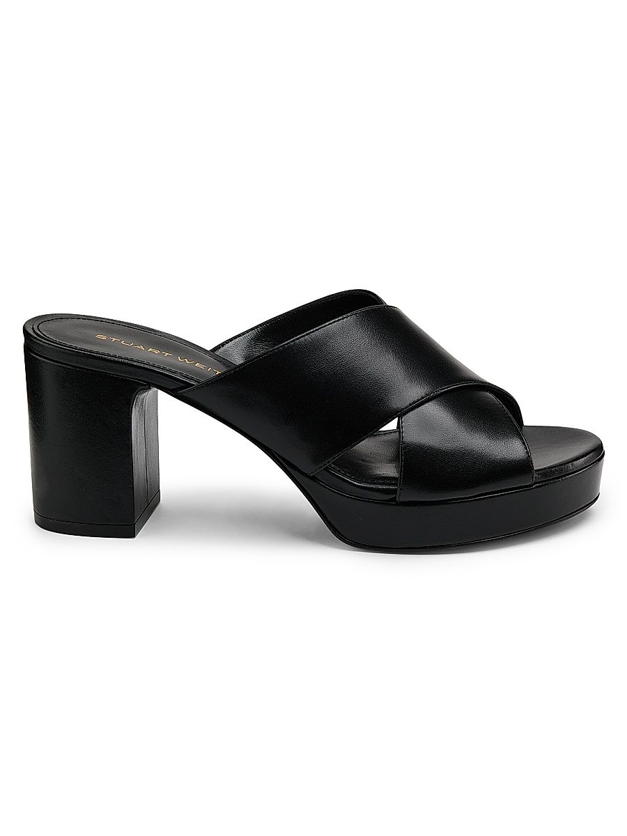 Women's Dayna 80MM Leather Platform Slide Sandals - Black - Size 9.5