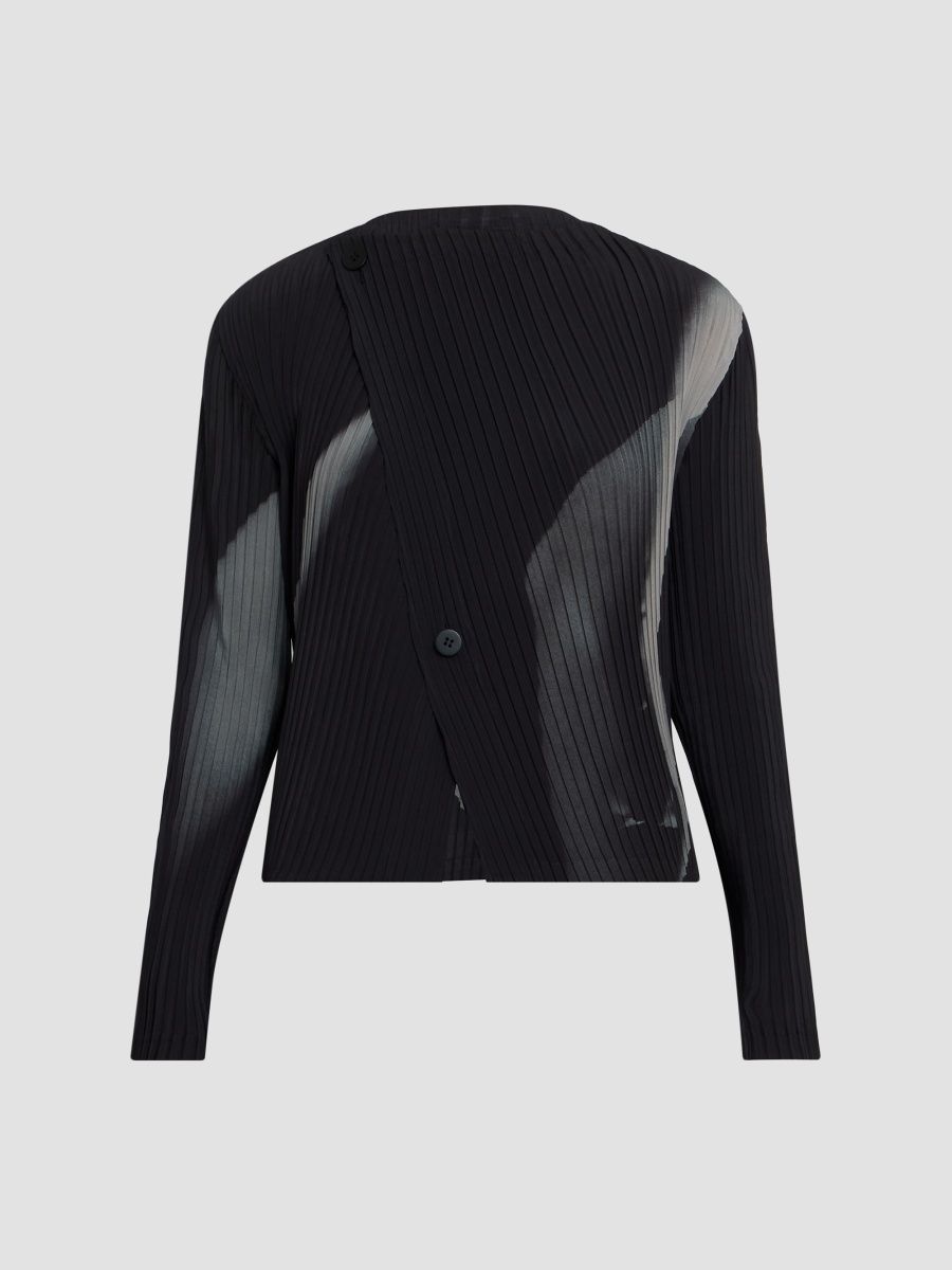 Issey Miyake Women's Hands of Lover Printed Pleated Cardigan - Black Hued - Size Small