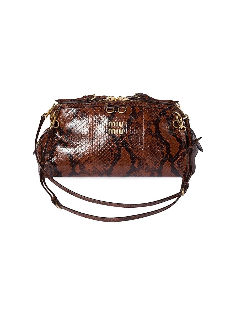 Women's Python-Print Ayers Leather Clutch - Brown