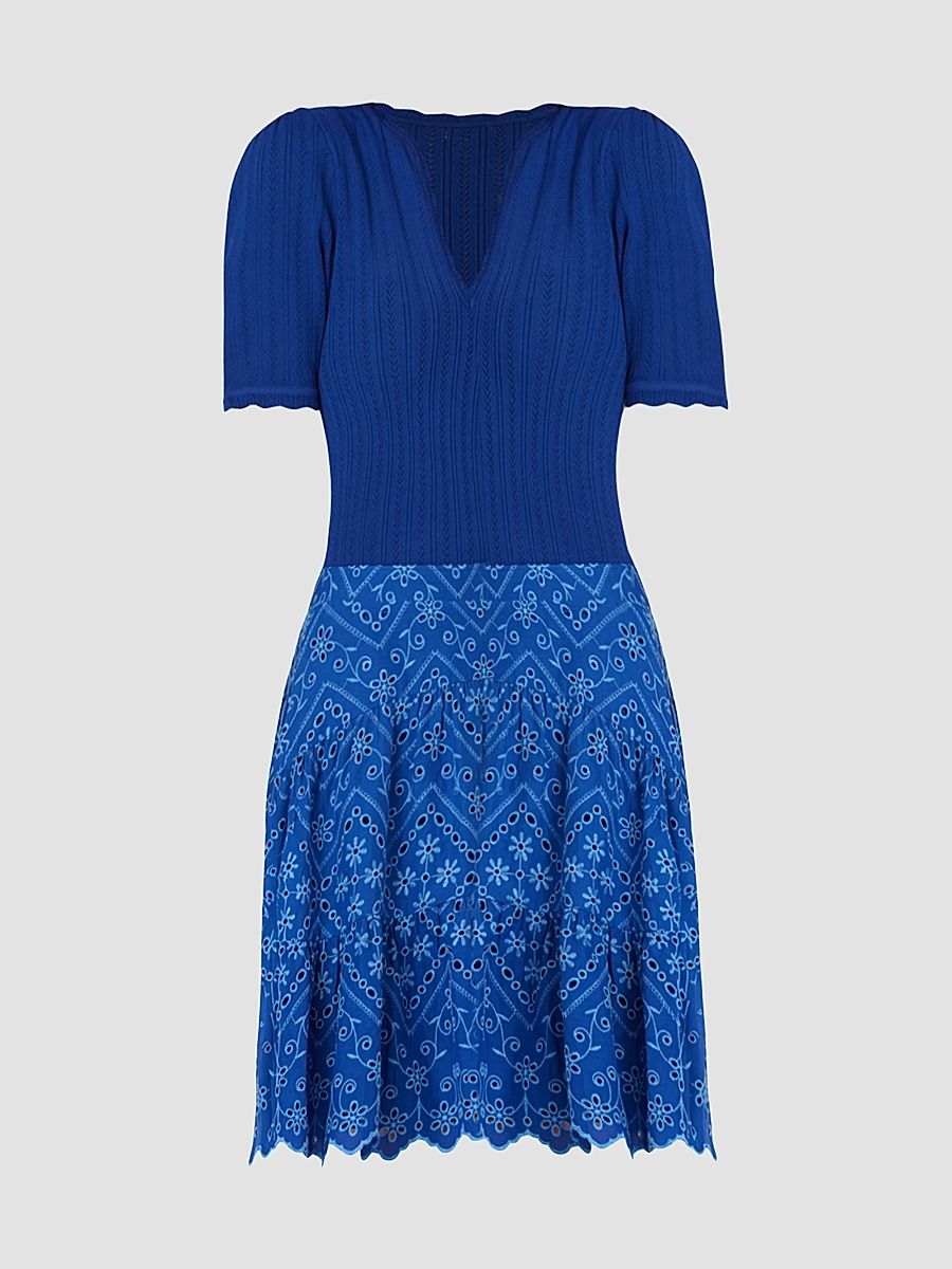 Shoshanna Women's ​Fallon Eyelet Mixed-Media Mini Dress - Blue Marina - Size Medium