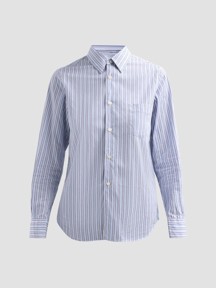 Women's Stripe Cotton Shirt - Sax White Navy - Size Large