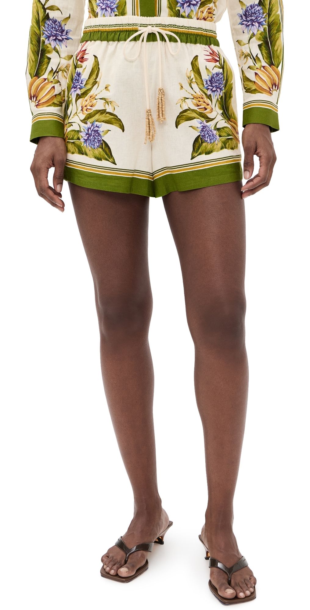 FARM Rio Tropical Linen Shorts Tropical Scarf Sand L