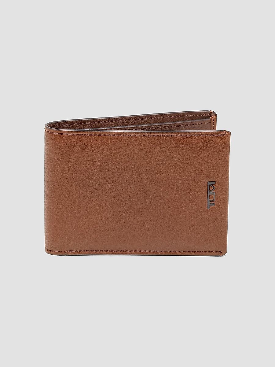 TUMI Men's Nassau Leather Double Bifold Wallet - Cognac