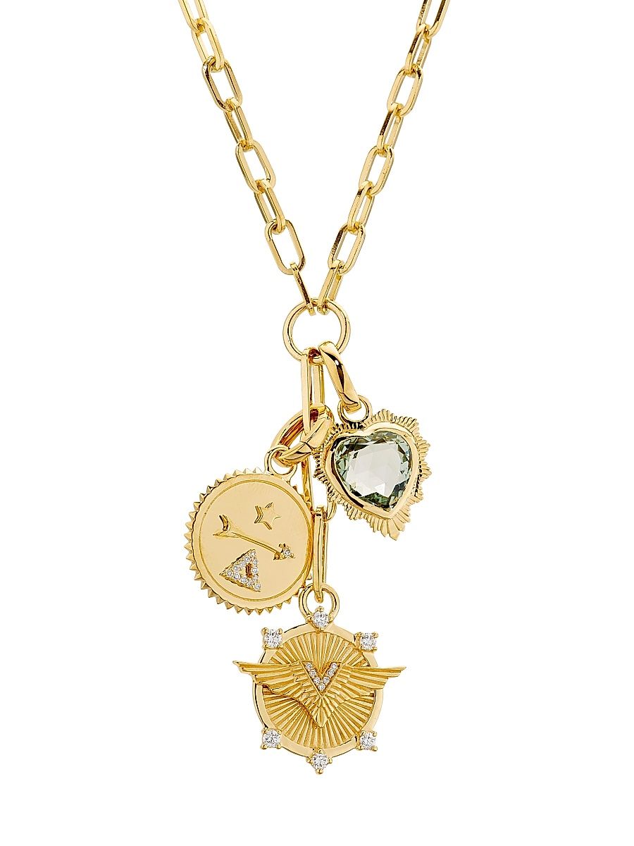 Women's Passion, Dream & True Love 18K Yellow Gold, 0.06 TCW Diamond & Green Prasiolite Link Chain Necklace - Yellow Gold