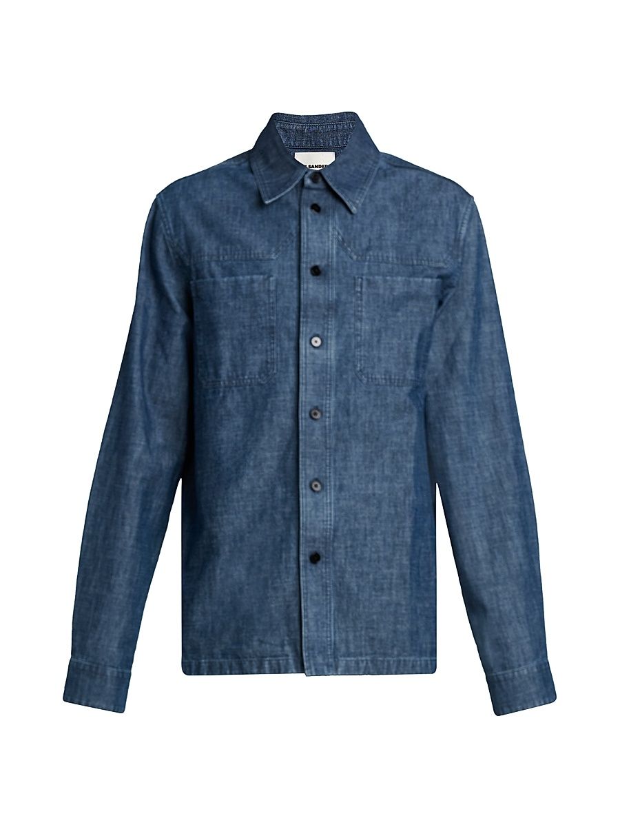 Men's Chambray Button-Up Shirt - Indigo - Size 17.5