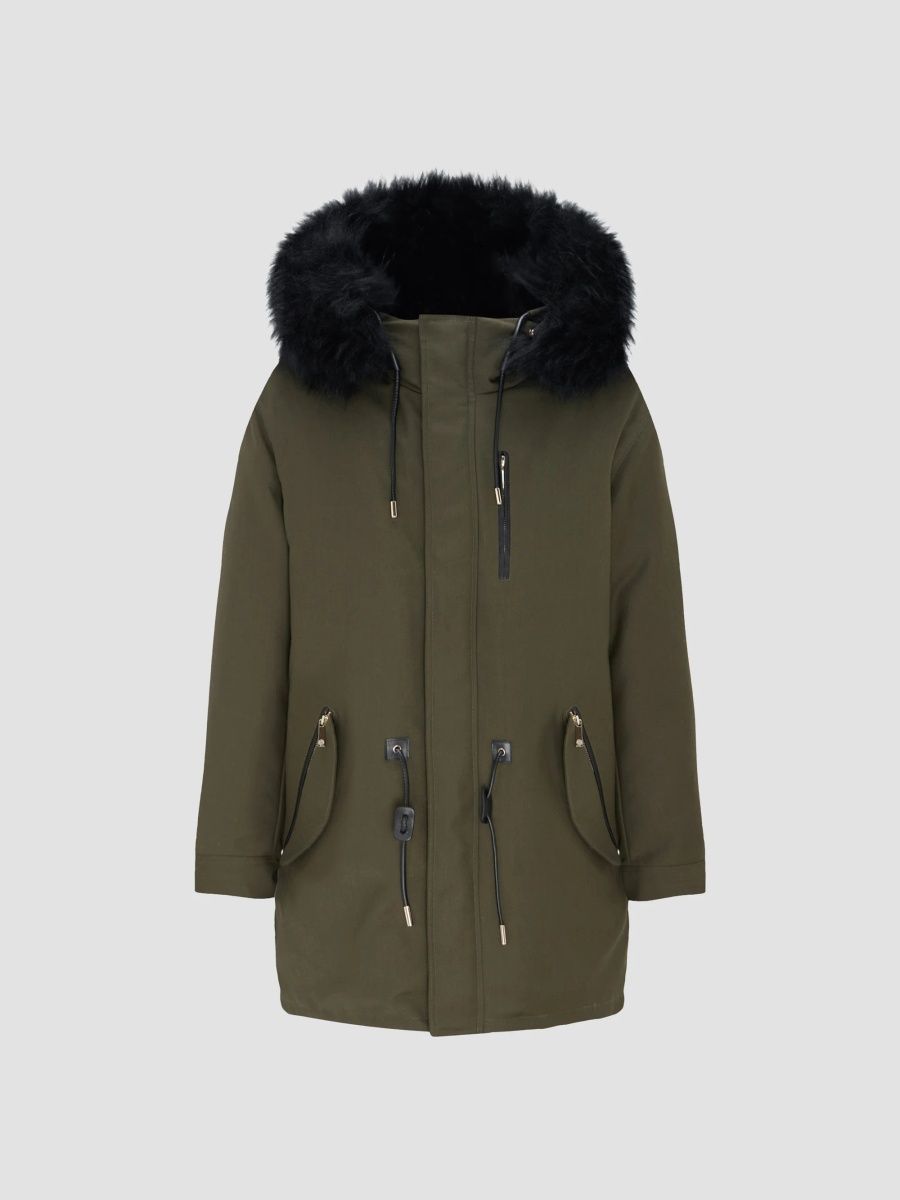 Gorski Men's Shearling Lamb Parka with Detachable Long Hood Trim - Army Green - Size XXL