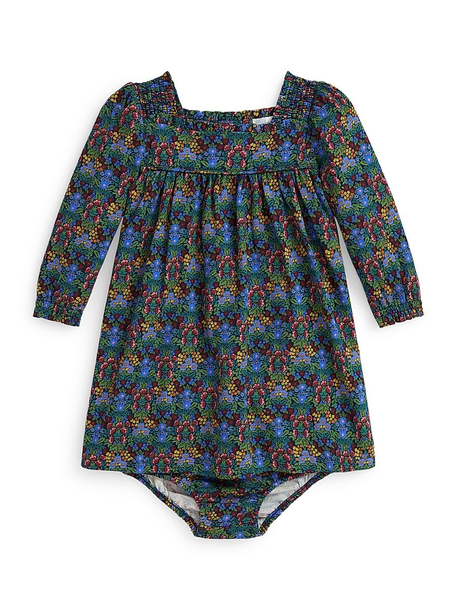 Baby Girl's Jersey Square Neck Babydoll Dress - Chrystie Floral Navy - Size 9 Months