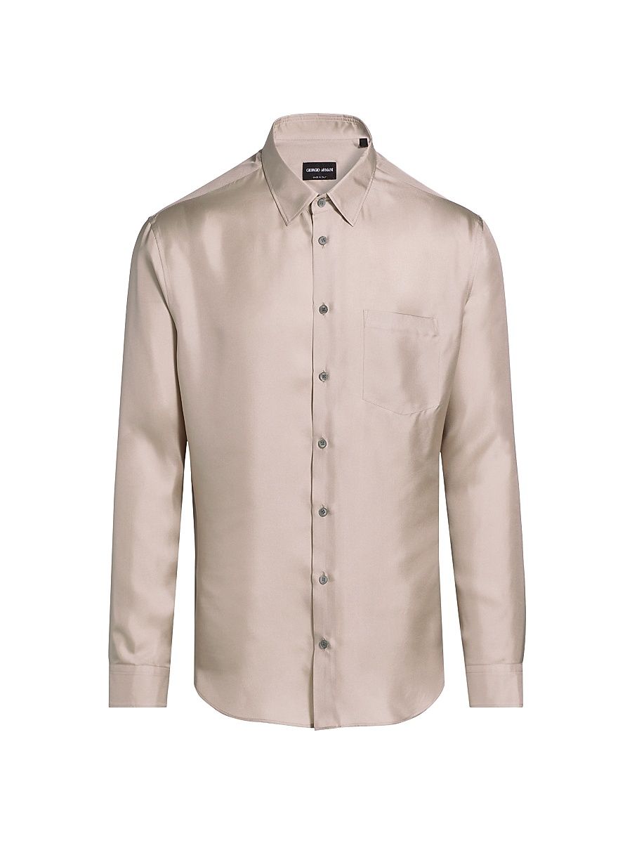 Men's Mr. Armani Long-Sleeve Silk Shirt - Tan - Size 42