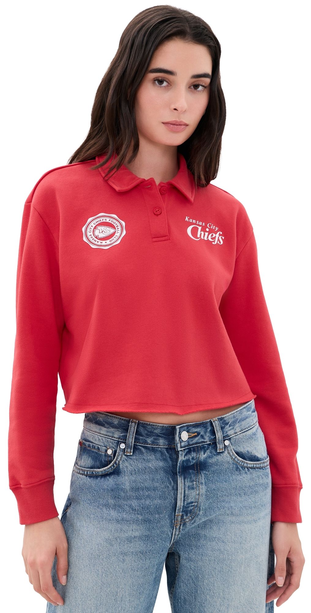 Junk Food Chiefs Polo Crop Fleece Sweatshirt Licorice XS