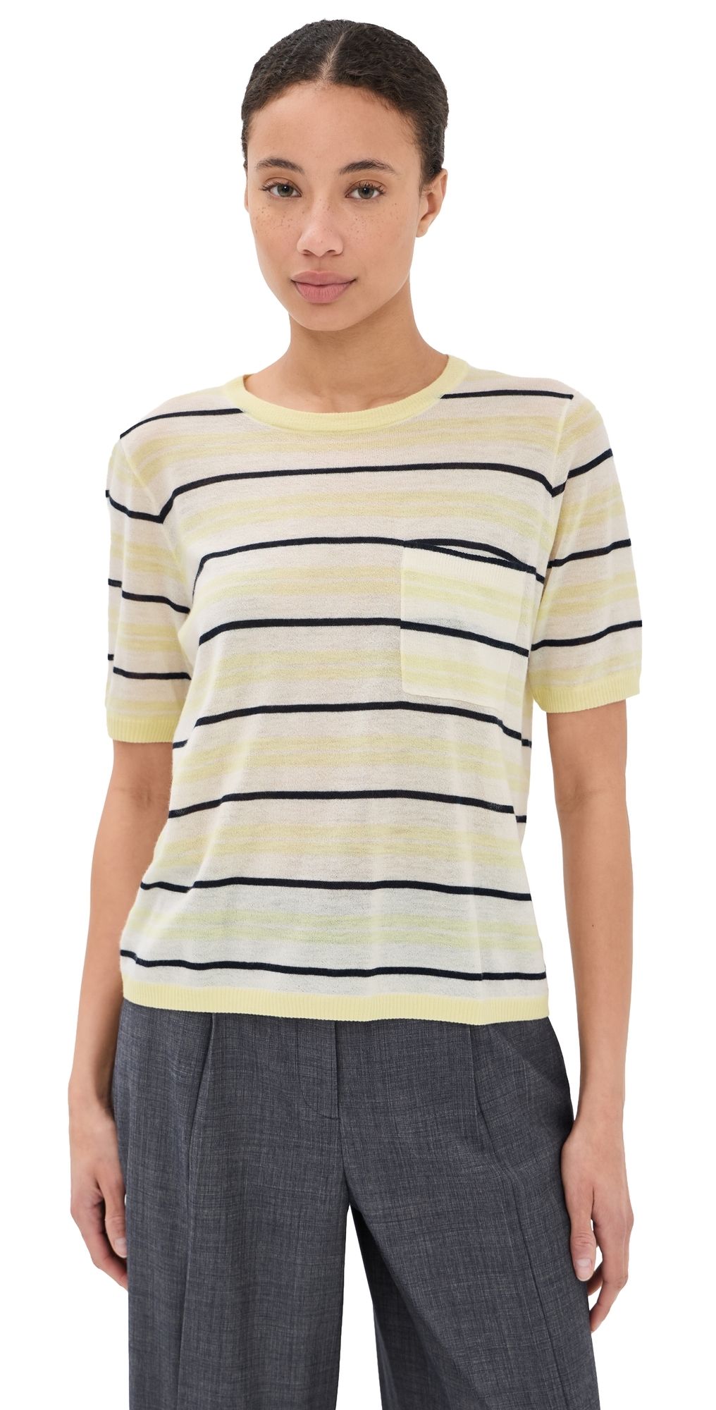 TWP Striped Cashmere Tee Ivory Multi XS