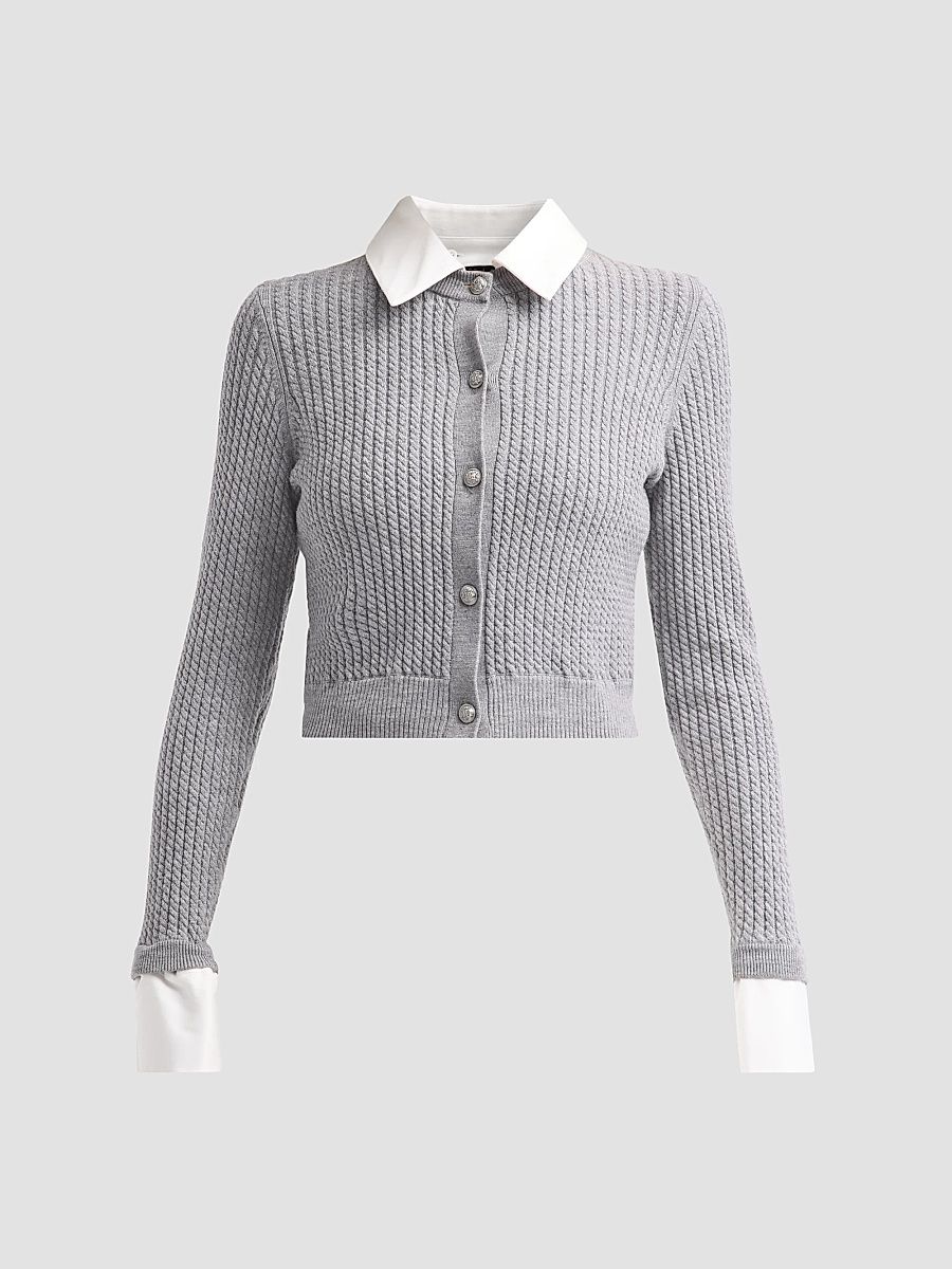 ALICE + OLIVIA Women's Dollie Wool-Blend Cardigan - Medium Heather Grey - Size XL