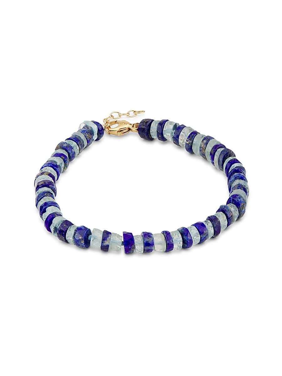 Women's Aurora 14K Yellow Gold, Lapis Lazuli & Aquamarine Beaded Bracelet - Blue