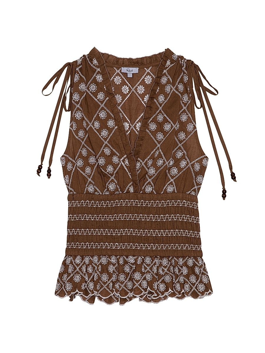 Women's Rizzo Eyelet Cotton Top - Cocoa Daisy Embroidery - Size XS