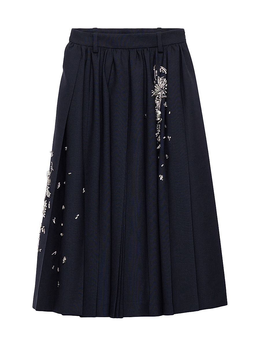 Women's Embroidered Rush Stitch Midi Skirt - Blue - Size 10