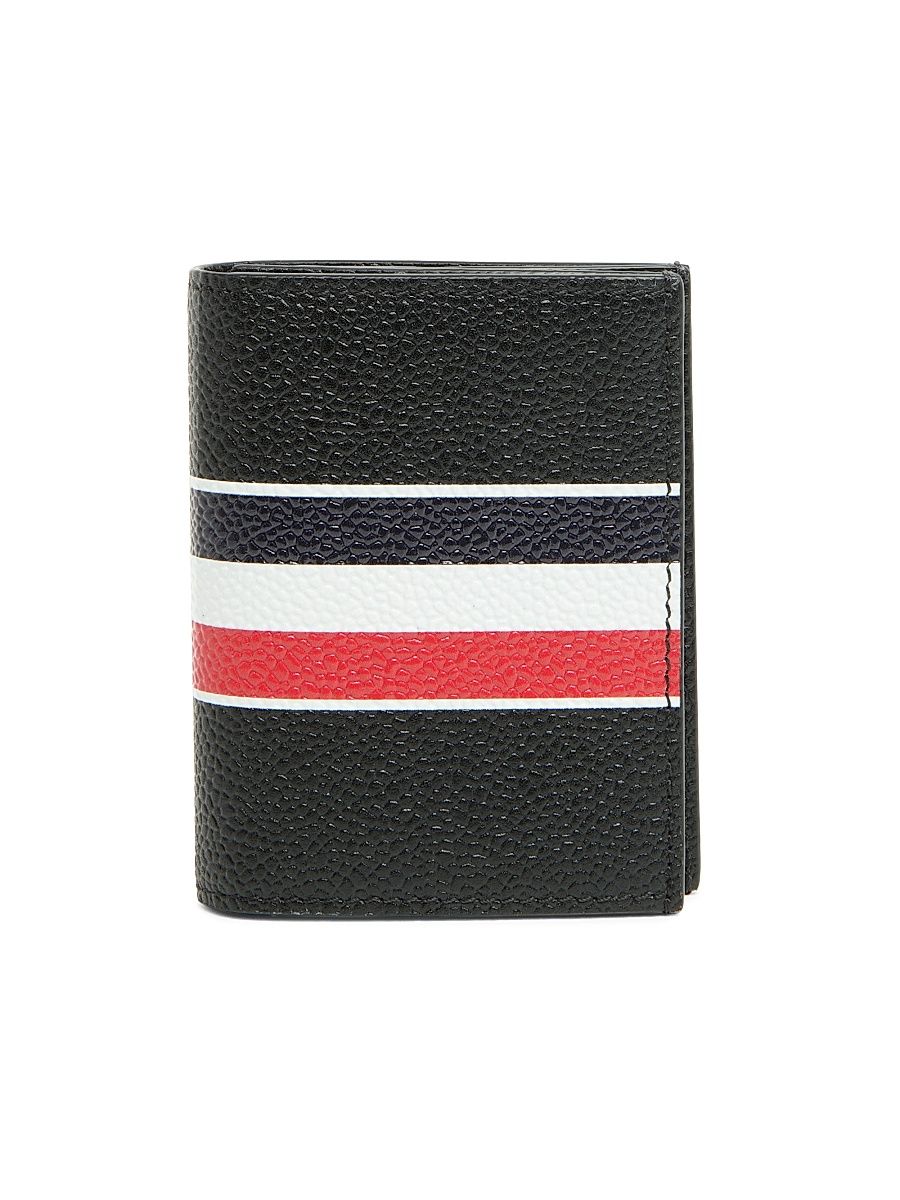 Men's Tricolor-Striped Leather Bifold Card Case - Black