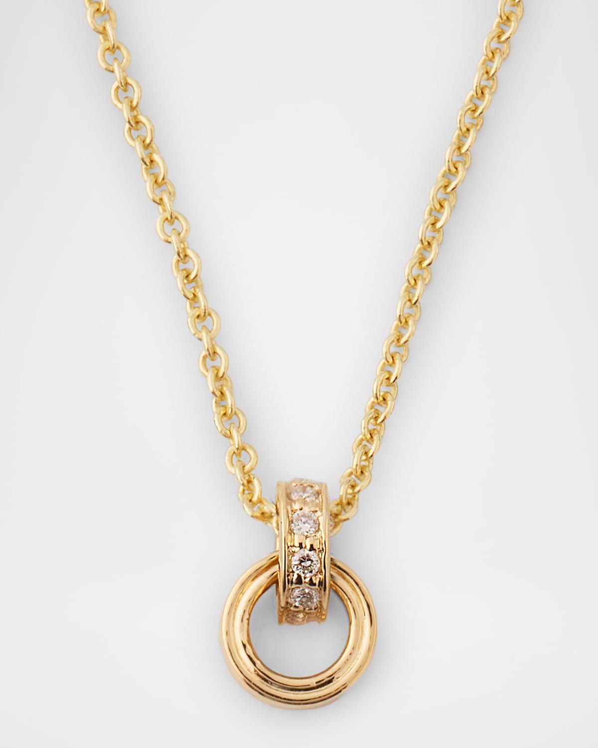 Fluted Linked Diamond Ring Charm Necklace