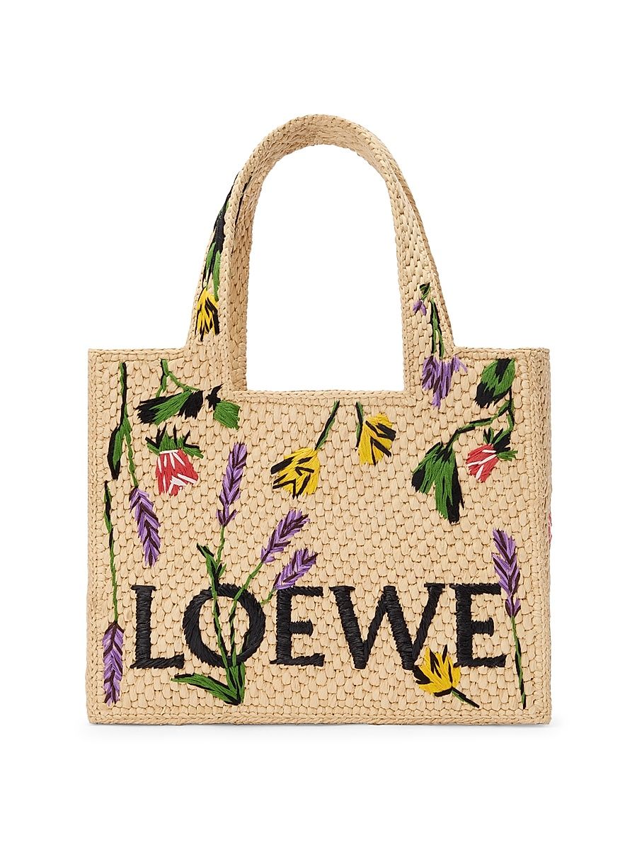 Women's LOEWE x Paula's Ibiza Font Floral Raffia Tote Bag - Natural