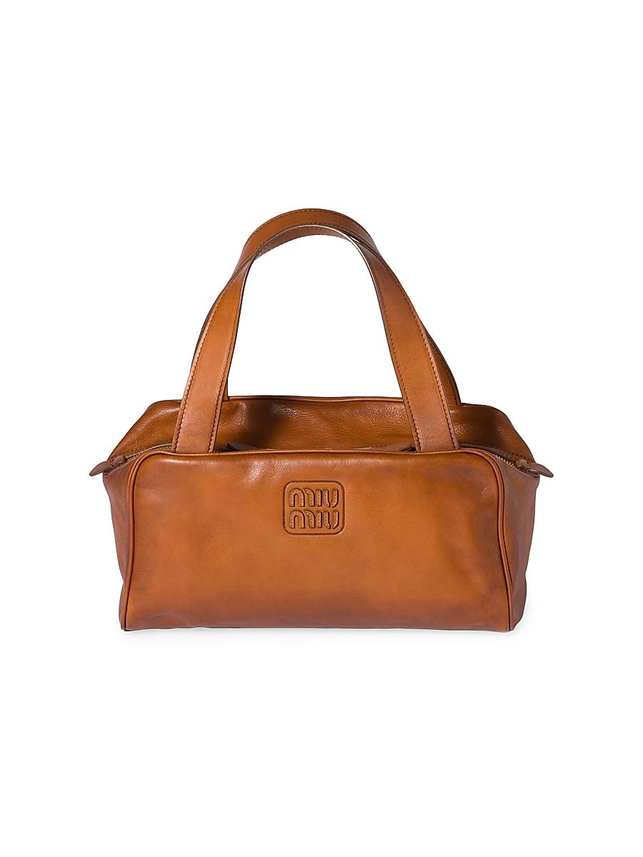 Women's Leather Top-Handle Bag - Brown