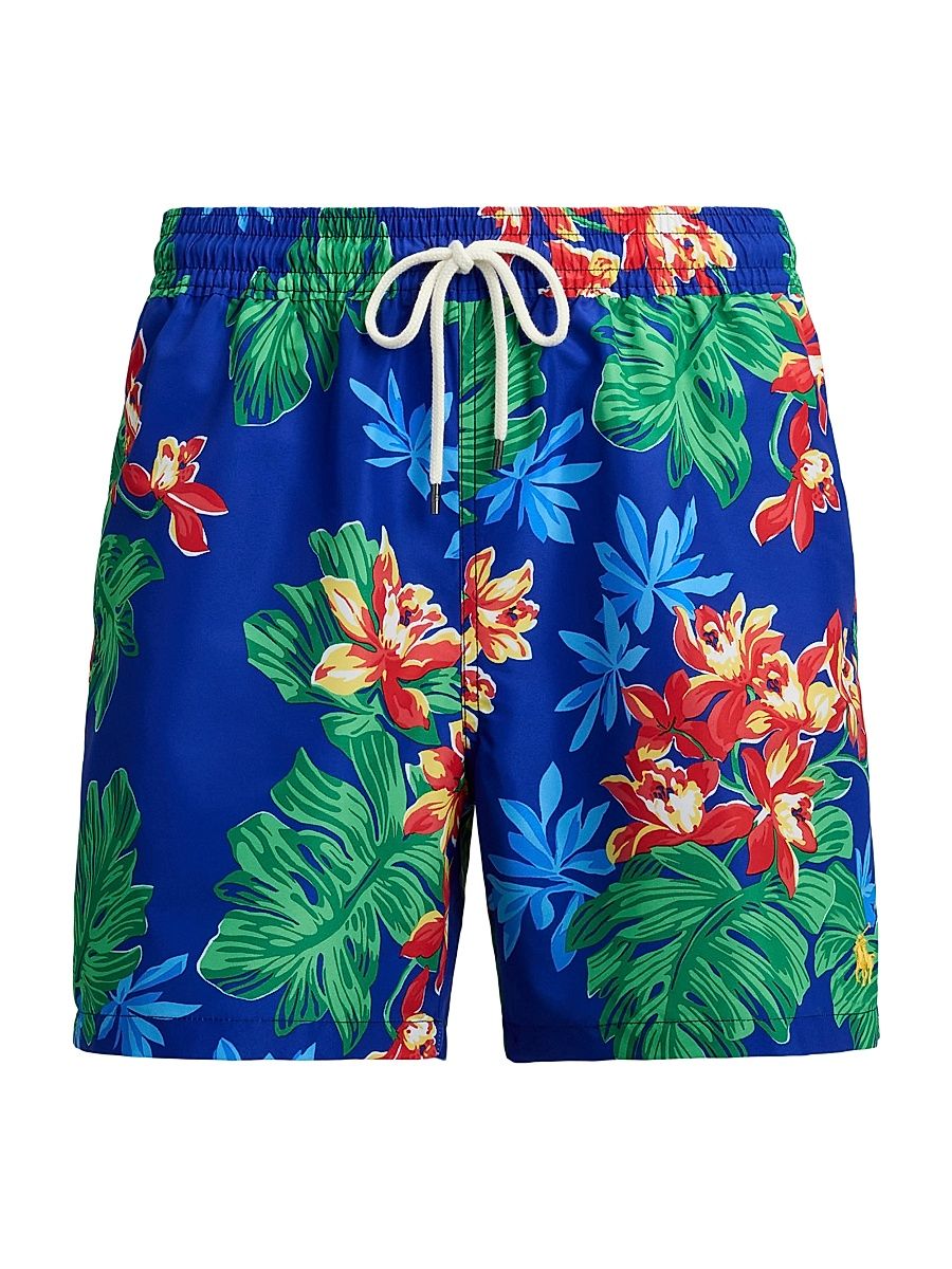 Men's Floral Drawstring Swim Trunks - Royal Tropical - Size Large