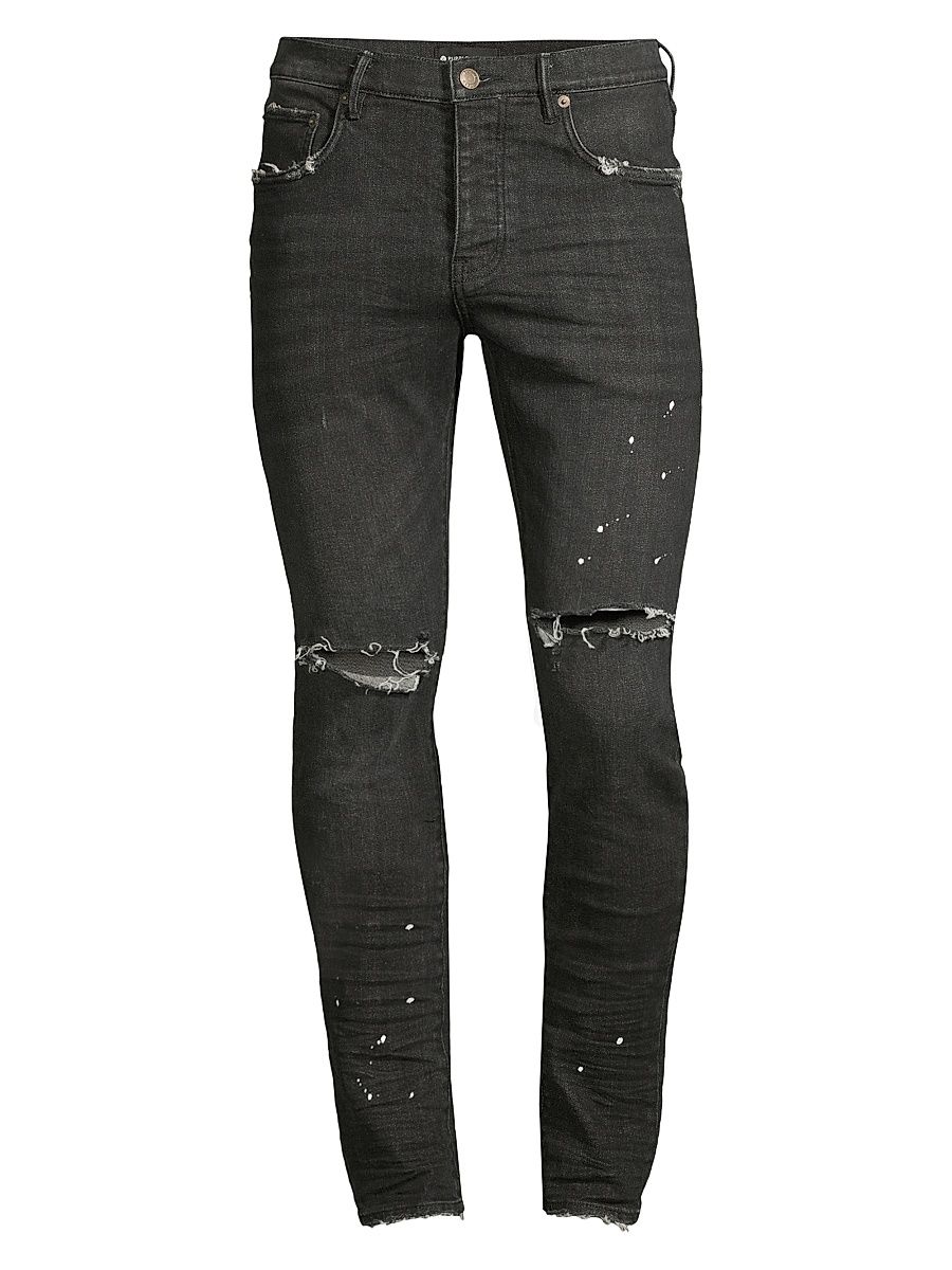 Men's P001 Over Spray Slim-Fit Jeans - Black - Size 40