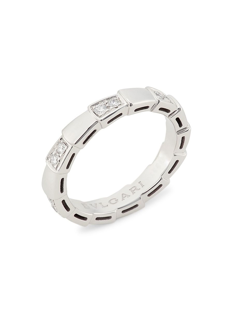 Women's Serpenti Viper 18K White Gold & Pavè Diamond Ring - White Gold - Size 7