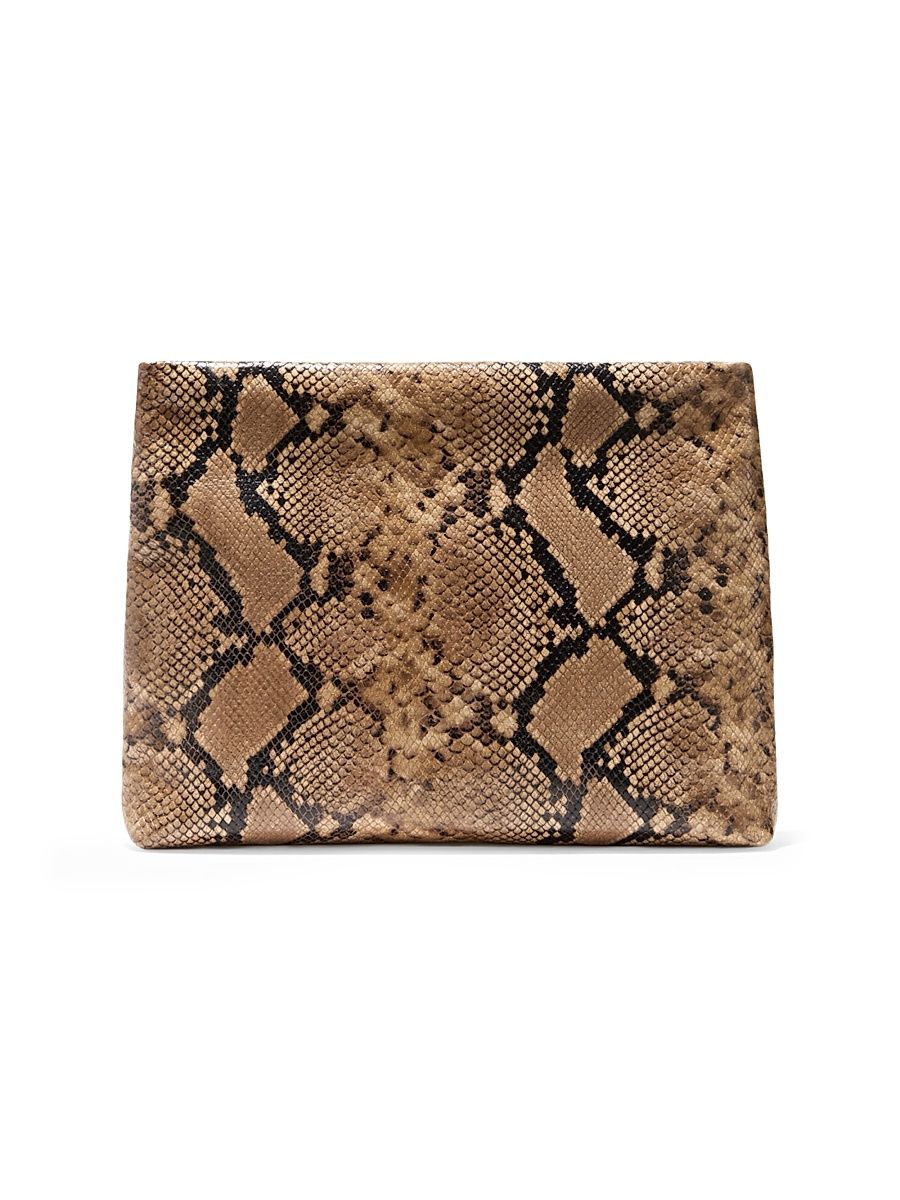 Women's Jerry Snakeskin-Embossed Leather Clutch - Taupe Snake