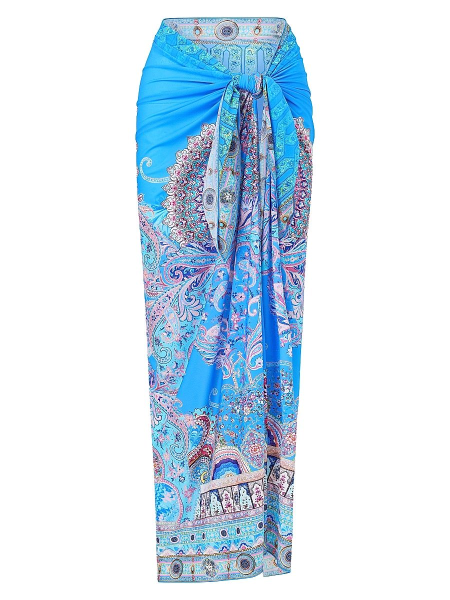 Women's Printed Tie-Front Long Sarong - Footsteps In Folklore