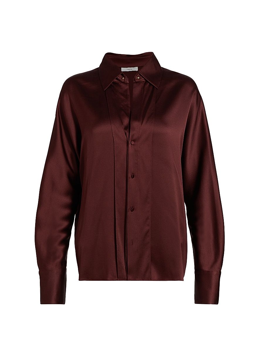 Women's Satin Button-Front Shirt - Black Rose - Size XS