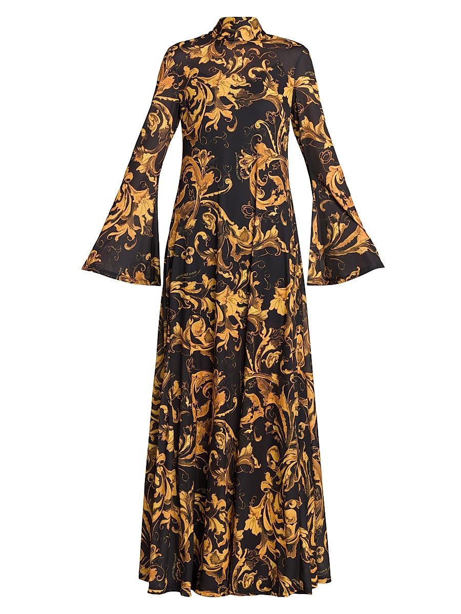 Women's Baroque Long-Sleeve Maxi Dress - Black Gold - Size 2