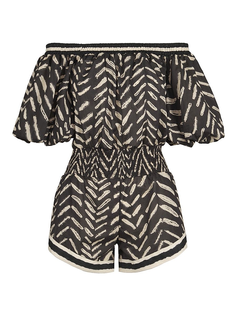 Women's Playa Grande Water Hymn Cotton Romper - Black Ecru - Size 4
