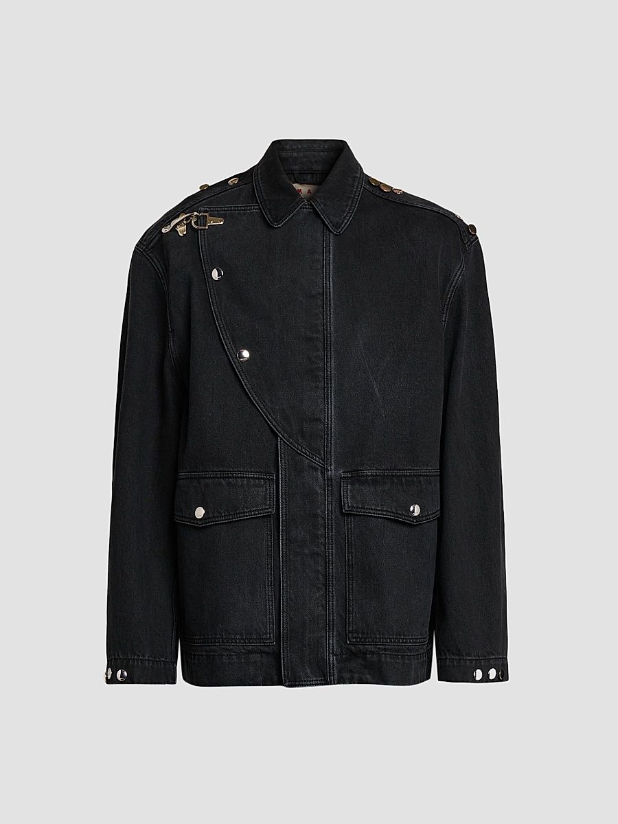 Men's Studded Cotton Denim Jacket - Black - Size 42