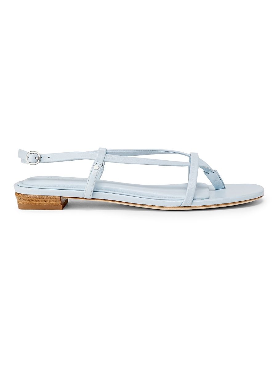 Women's Giselle Strappy Leather Flat Sandals - Sky Blue - Size 9.5