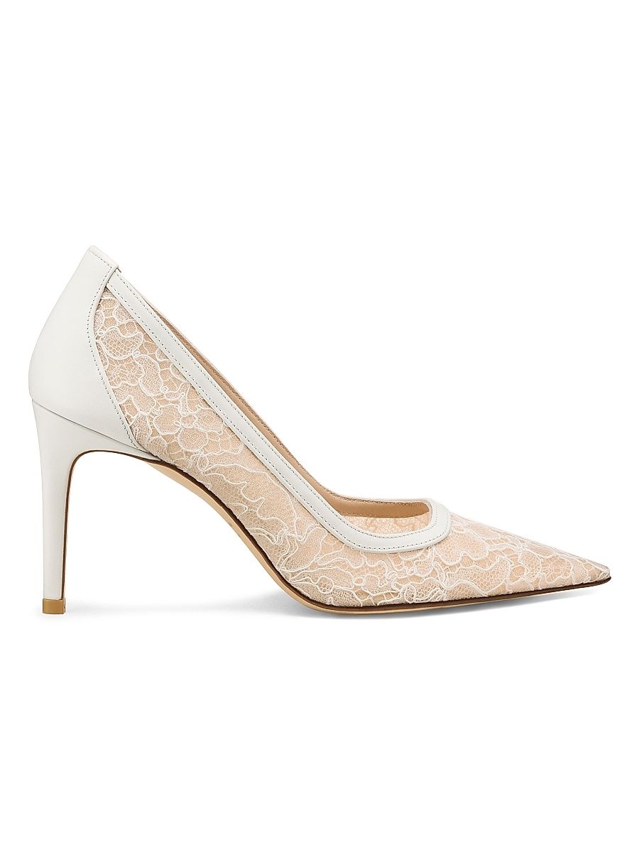 Women's Stuart Power 85MM Floral Lace Leather Pumps - Beige And Blanco - Size 9.5