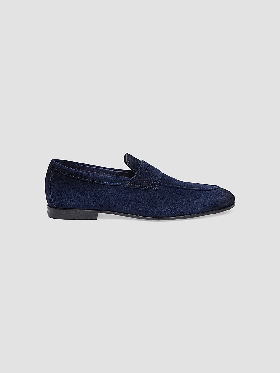 Santoni Men's Carlos Suede Penny Loafers - Blue - Size 13