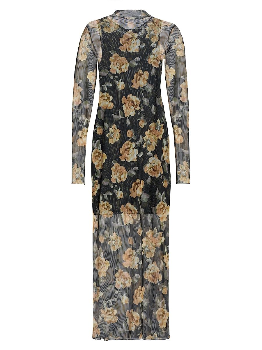 Women's The Sheer Fantasy Floral Mesh Maxi Dress - Golden Flowerbed - Size XS