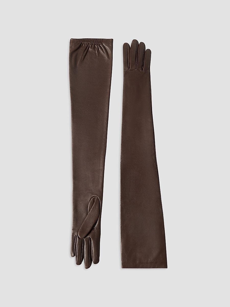 Women's Nappa Leather Long Gloves - Rust Brown - Size Medium