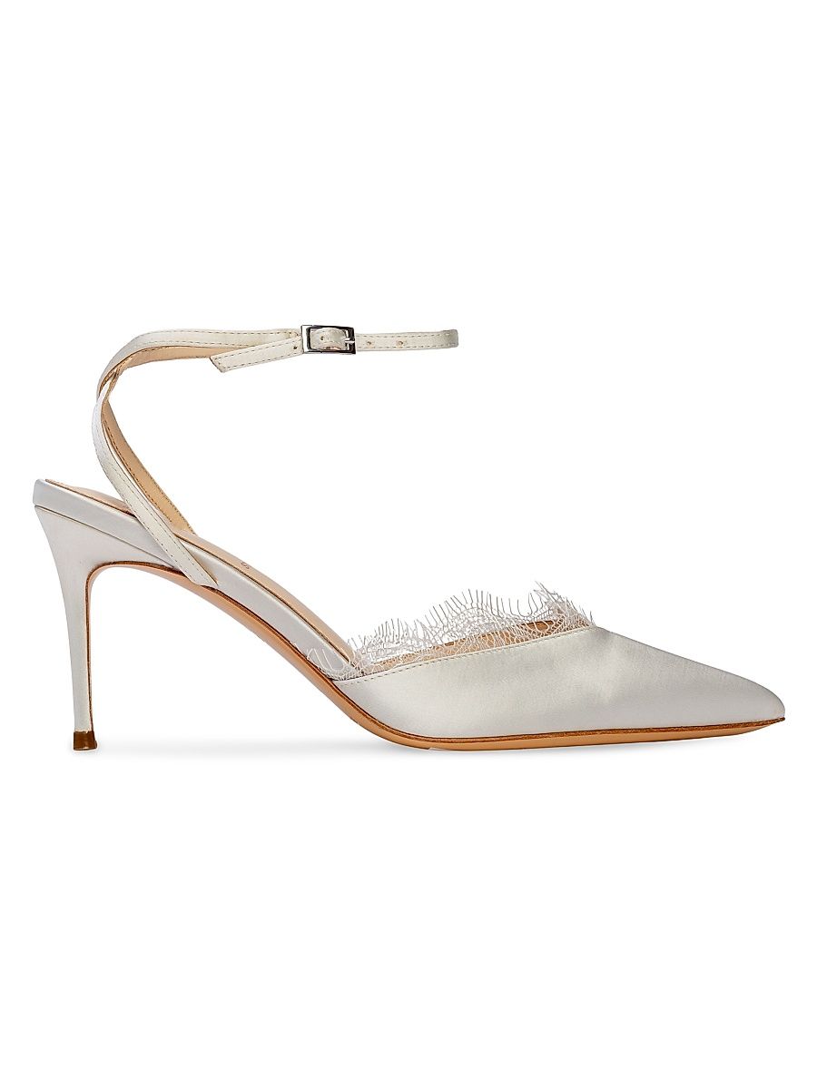 Women's Lace 80MM Satin Pumps - White Satin - Size 12