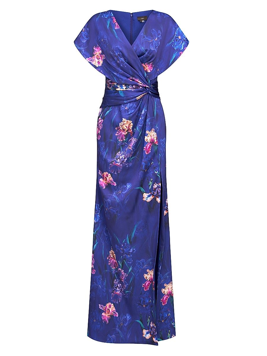 Women's Angelina Floral Satin Fit & Flare Gown - Moonlit Iris - Size 2