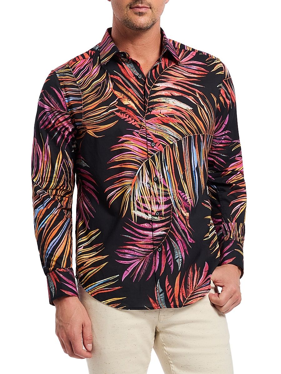 Men's Acai Printed Cotton Button-Front Shirt - Size XXL