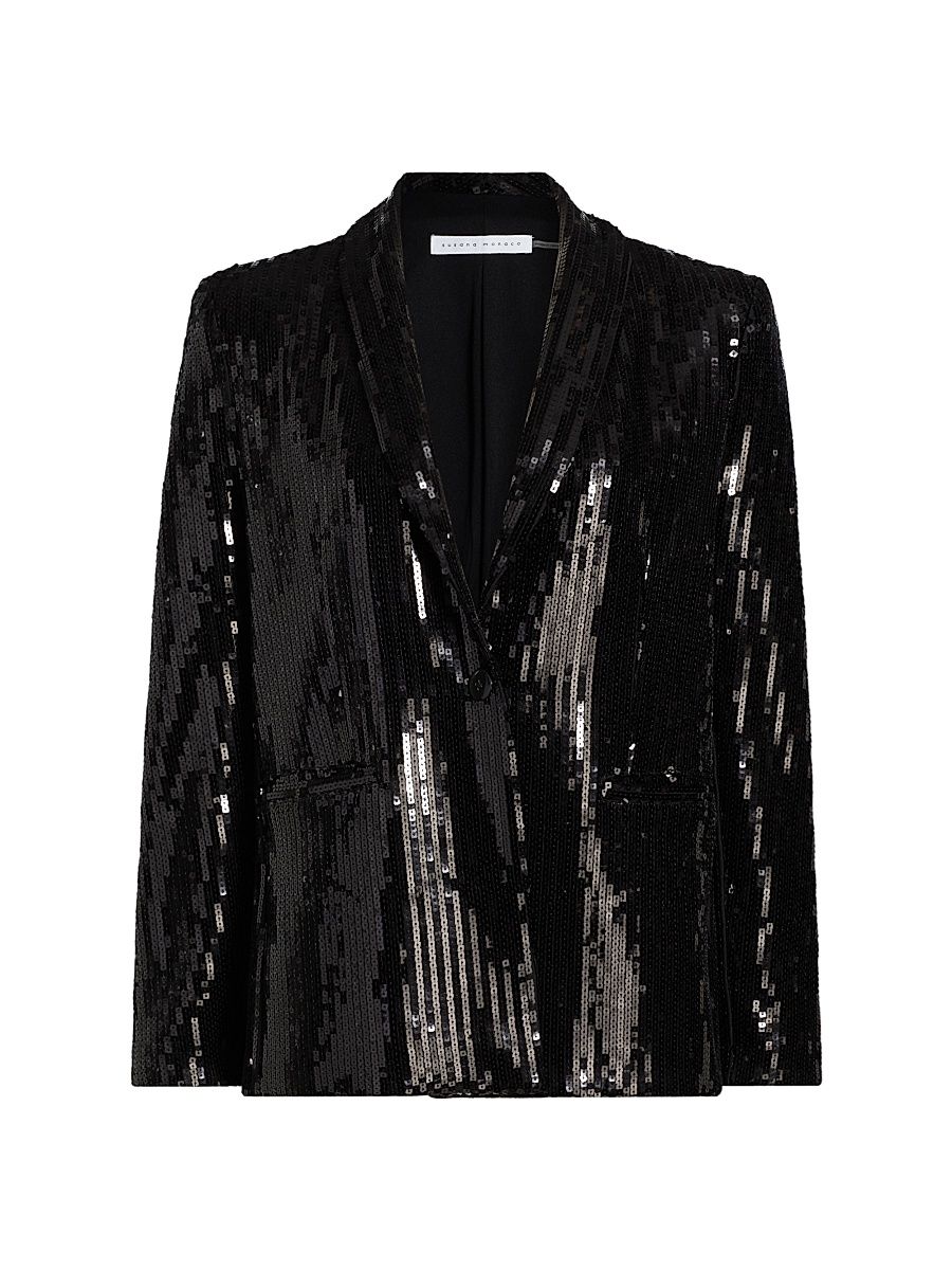 Women's Square Sequin Blazer - Black - Size 2