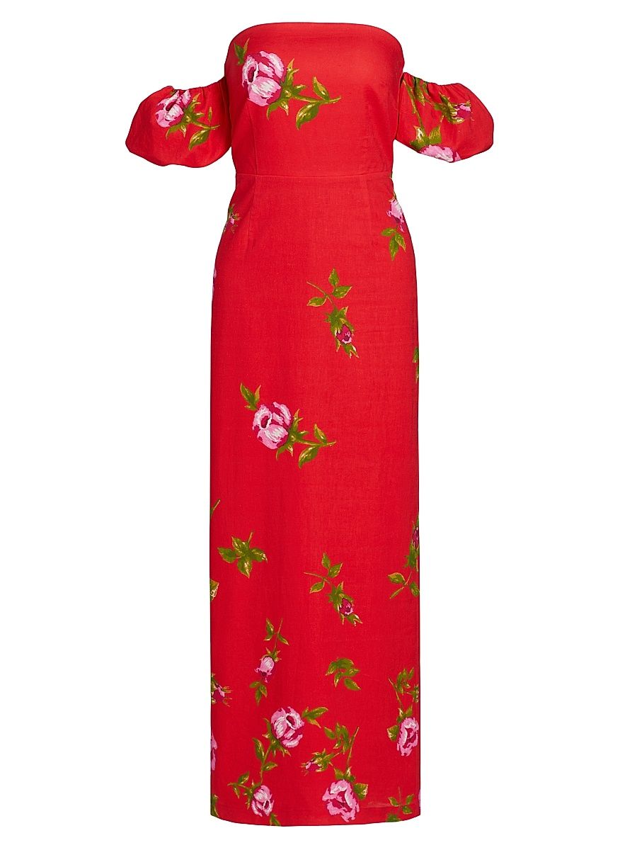 Women's Le Champ Evie Floral Linen-Cotton Midi-Dress - Ruby Rose - Size 8