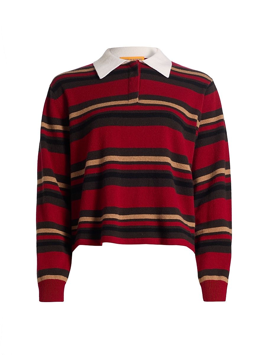 Women's Striped Crop Rugby Sweater - Ruby Combo - Size XL