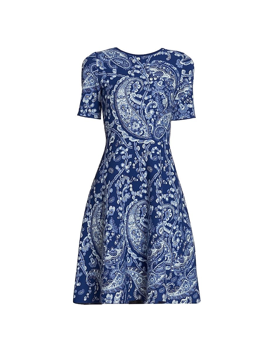 Women's Paisley Knit Minidress - Multicolor Blue Base - Size 12